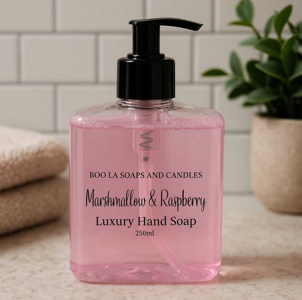 marshmallow and raspberry luxury hand soap