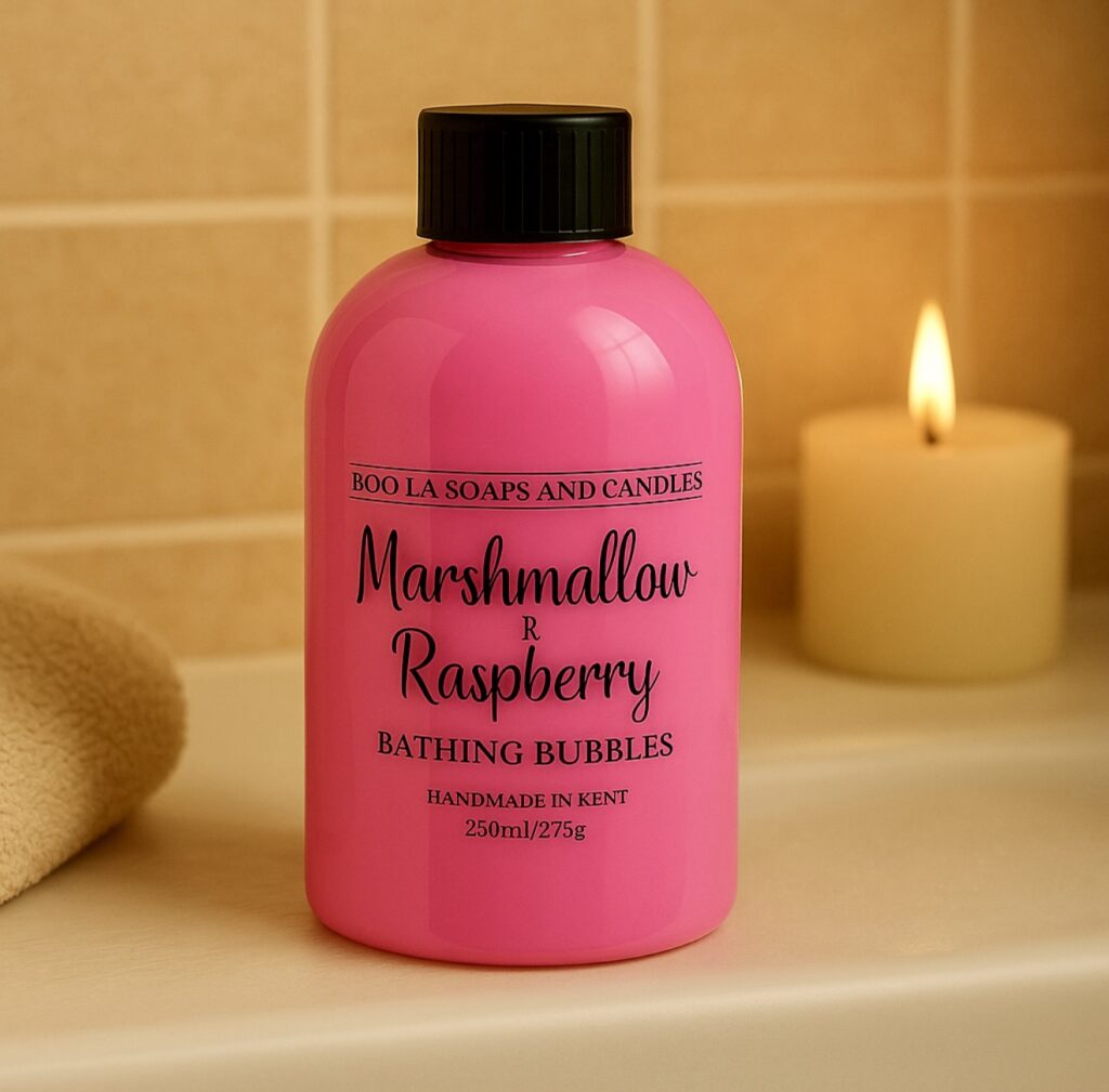 marshmallow and raspberry bathing bubbles