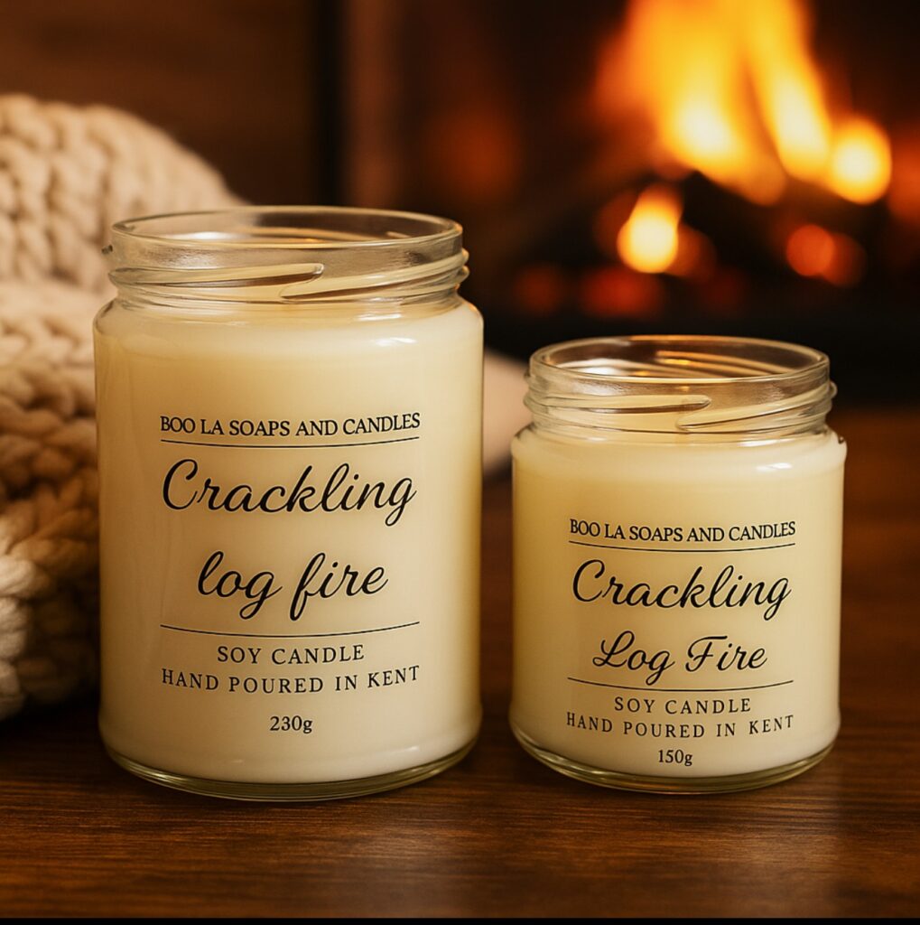 crackling log fire soy candle